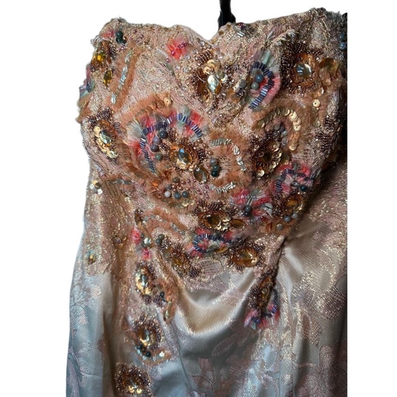 Terani Women’s Gown Champagne Gold Strapless Beaded Sweetheart Neckline size 18 - Picture 4 of 11